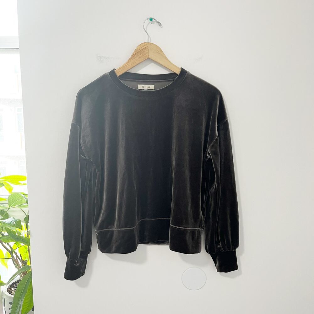 Madewell Dark Purple Velvet Balloon Sleeve Sweatshirt Size XS